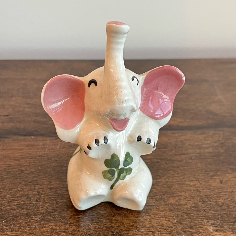 Vintage Ceramic Elephant Figurine Ring Holder